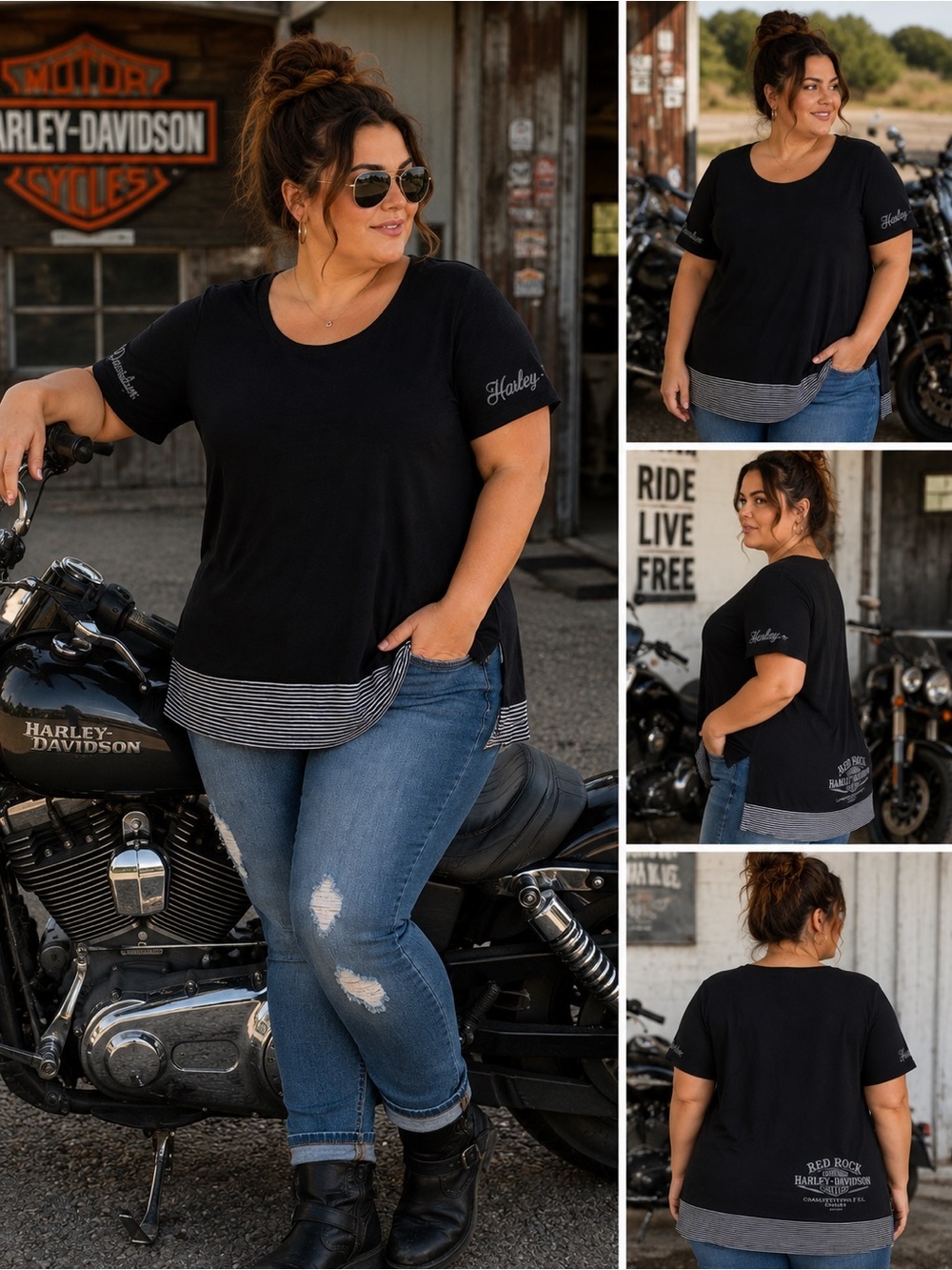 Harley-Davidson Women’s 2XL Black Layered Hem Tee | Red Rock Charlottetown PEI